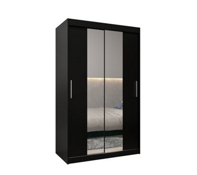Arte Tokyo 01 Contemporary Mirrored 2 Sliding Door Wardrobe 5 Shelves 2 Rails Black Matt (H)2000mm (W)1200mm (D)620mm - image 1