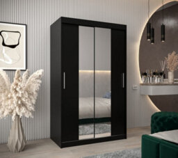 Arte Tokyo 01 Contemporary Mirrored 2 Sliding Door Wardrobe 5 Shelves 2 Rails Black Matt (H)2000mm (W)1200mm (D)620mm - thumbnail 2