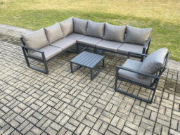 Fimous Aluminium Garden Furniture Set Outdoor Lounge Corner Sofa Chair Square Coffee Table Sets Dark Grey 7 Seater - thumbnail 2