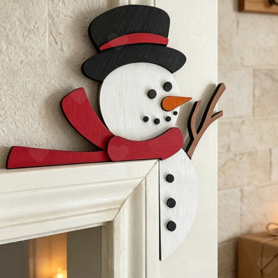 Amorly Christmas Snowman Door Frame Corner Topper, Funny Wooden Sign Decoration, Festive Prop For Doors, Cabinets, Walls Holiday Styling - image 1