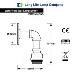 Long Life Lamps Company Retro Industrial Water Pipe Vintage Wall Light M0160 - thumbnail 2