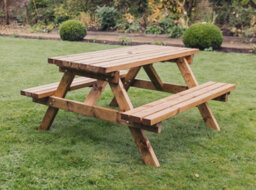 Churnet Valley Garden Furniture Ltd Valley Deluxe Picnic Table - Timber - L150 X W150 X H76 Cm - Partially Assembled - thumbnail 1