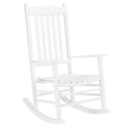 Outdoor Wood Rocking Chair With Backrest For Patio Garden Balcony Poolside White - thumbnail 1