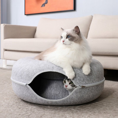 Living And Home Gray Round Felt Cat Pet Tunnel Bed Cave Bed Donut 60Cm - image 1