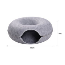 Living And Home Gray Round Felt Cat Pet Tunnel Bed Cave Bed Donut 60Cm - thumbnail 6