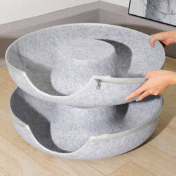 Living And Home Gray Round Felt Cat Pet Tunnel Bed Cave Bed Donut 60Cm - thumbnail 3