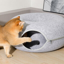 Living And Home Gray Round Felt Cat Pet Tunnel Bed Cave Bed Donut 60Cm - thumbnail 2