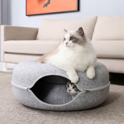 Living And Home Gray Round Felt Cat Pet Tunnel Bed Cave Bed Donut 60Cm - thumbnail 1