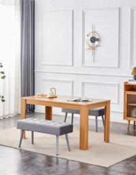 Kosy Koala Dining Table And 2 Benches Oak Effect Table With 2 Grey Velvet Benches Dining Room Furniture