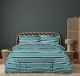 Smart Living Printed Reversible Polycotton Banded Stripe Duvet Cover And Pillowcase - thumbnail 1