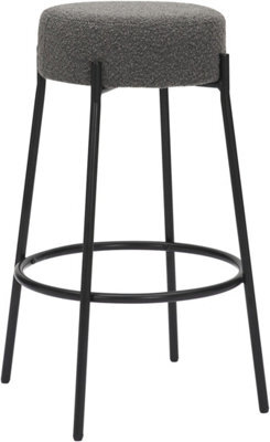Lamboro Rotonda Bouclé Kitchen Bar Stools, Fixed Height Metal Legs With Footrest, Breakfast Bar Stool - Grey (66Cm) - image 1