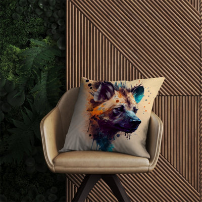 Warren Reed Designer Hyena Face Splashart Light Background Outdoor Cushion 60Cm X 60Cm