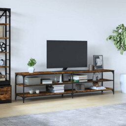 Berkfield Tv Cabinet Smoked Oak 200X30X50 Cm Engineered Wood And Metal - thumbnail 1