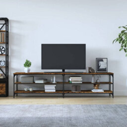 Berkfield Tv Cabinet Smoked Oak 200X30X50 Cm Engineered Wood And Metal - thumbnail 3