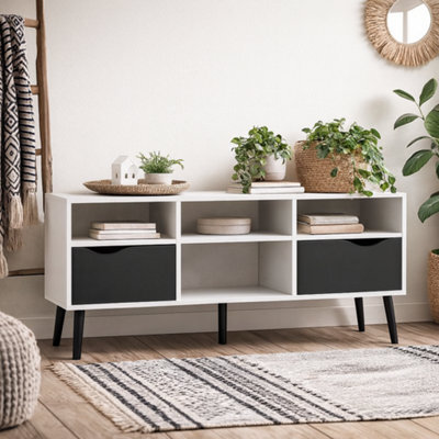 Wyld Haus Sapporo Wide Tv Unit, White Frame With Matt Black Drawers, 2 Drawers 4 Shelves - image 1