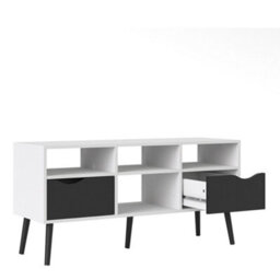 Wyld Haus Sapporo Wide Tv Unit, White Frame With Matt Black Drawers, 2 Drawers 4 Shelves - thumbnail 5