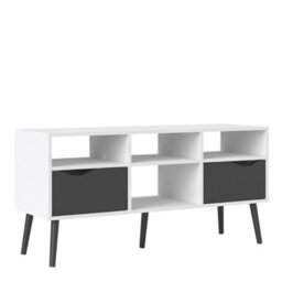 Wyld Haus Sapporo Wide Tv Unit, White Frame With Matt Black Drawers, 2 Drawers 4 Shelves - thumbnail 2