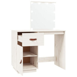 Berkfield Dressing Table With Led White 95X50X133.5 Cm Solid Wood Pine - thumbnail 8