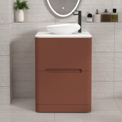 Royal Bathrooms Venice 600mm Terracotta Clay Freestanding Bathroom Countertop Vanity Unit 2 Drawer With Nova Basin - image 1