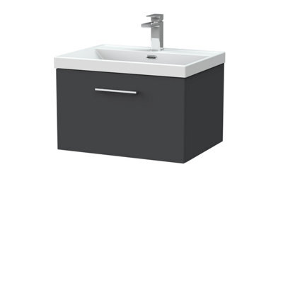 Balterley Pershall Contemporary Wall Hung 1 Drawer Vanity Unit With Thin-Edge Ceramic Basin, 600mm, Dark Grey - image 1