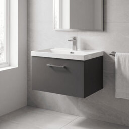Balterley Pershall Contemporary Wall Hung 1 Drawer Vanity Unit With Thin-Edge Ceramic Basin, 600mm, Dark Grey - thumbnail 4