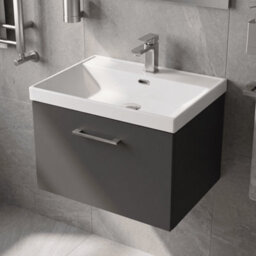 Balterley Pershall Contemporary Wall Hung 1 Drawer Vanity Unit With Thin-Edge Ceramic Basin, 600mm, Dark Grey - thumbnail 3