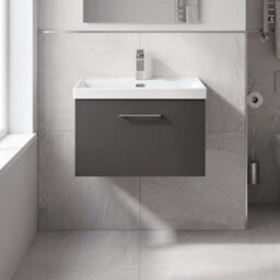 Balterley Pershall Contemporary Wall Hung 1 Drawer Vanity Unit With Thin-Edge Ceramic Basin, 600mm, Dark Grey - thumbnail 2