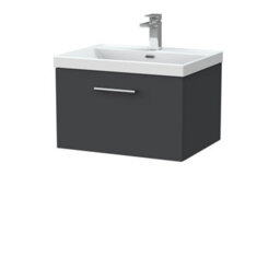 Balterley Pershall Contemporary Wall Hung 1 Drawer Vanity Unit With Thin-Edge Ceramic Basin, 600mm, Dark Grey - thumbnail 1