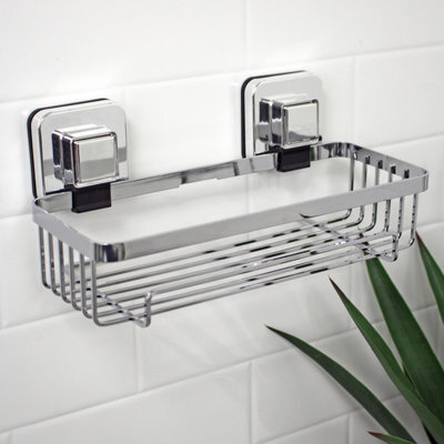 Showerdrape Pushloc Chrome Steel Suction Wall Mounted Rectangular Basket - image 1