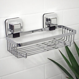Showerdrape Pushloc Chrome Steel Suction Wall Mounted Rectangular Basket - thumbnail 1