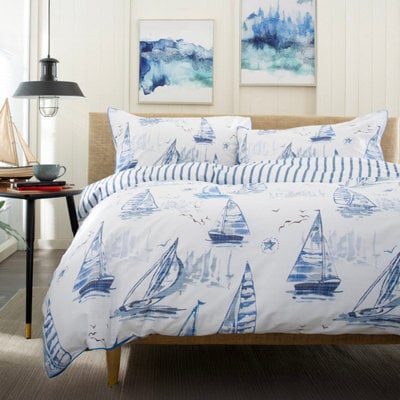 Lobster Creek Solent Maritime Print 100% Cotton Duvet Cover Set, Nautical Bedding With Piped Edges, Soft & Breathable - image 1