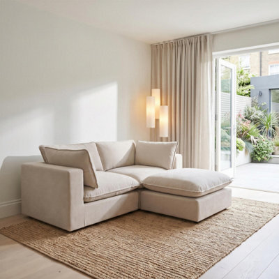 Furniturebox Uk Echo Cream Linen-Look Fabric 2 Seater Modular Chaise Sofa - image 1