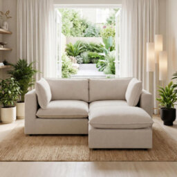 Furniturebox Uk Echo Cream Linen-Look Fabric 2 Seater Modular Chaise Sofa - thumbnail 2