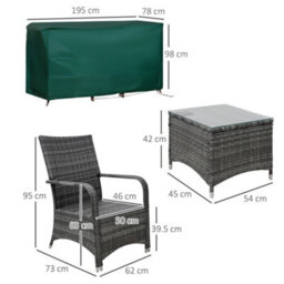 Outsunny Rattan 3Pcs Chair Table Bistro Set Patio Set W/ Steel Frame Grey - thumbnail 3
