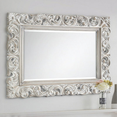 Julian Bowen Baroque Antique White Wall Mirror, Wood Frame, Rectangular, Wall Mounted, 114 X 81.5 X 4Cm - image 1