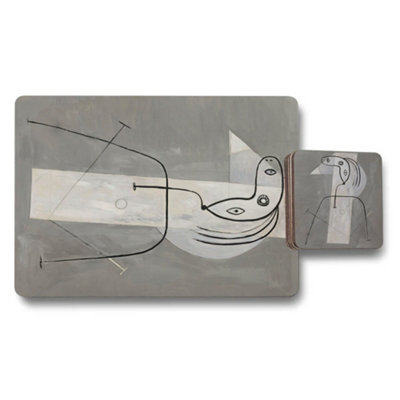 Benjamin Tate Design Placemat And Coaster Set In Gray Abstract Artwork With Wood Base Limited Edition Exclusive - image 1