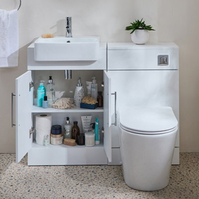 Homestylestore 1050mm White Bathroom Combination Vanity Wc Unit With Toilet Pan And Chrome T Bar Handle - image 1