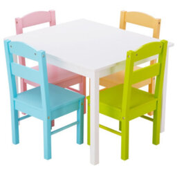 Gainoom Colorful Kids Table & 4 Chairs Set Wooden Activity Table Table Furniture