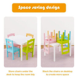 Gainoom Colorful Kids Table & 4 Chairs Set Wooden Activity Table Table Furniture - thumbnail 8