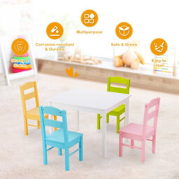 Gainoom Colorful Kids Table & 4 Chairs Set Wooden Activity Table Table Furniture - thumbnail 9