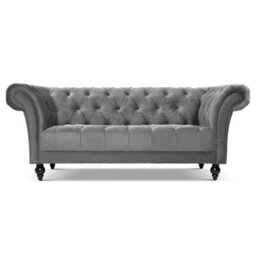 Bravich Cambridge Chesterfield 3 Seater Sofa - Velvet Grey - thumbnail 1