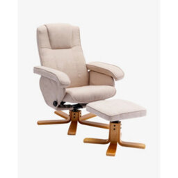 Evre Cream Armchair With Foot Stool, Fabric With Recline Swivel Padding - thumbnail 2