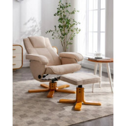 Evre Cream Armchair With Foot Stool, Fabric With Recline Swivel Padding