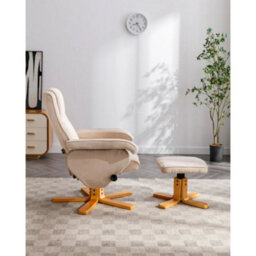 Evre Cream Armchair With Foot Stool, Fabric With Recline Swivel Padding - thumbnail 6