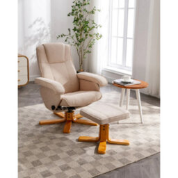 Evre Cream Armchair With Foot Stool, Fabric With Recline Swivel Padding - thumbnail 3