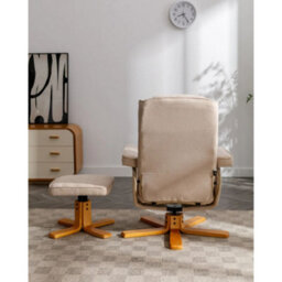 Evre Cream Armchair With Foot Stool, Fabric With Recline Swivel Padding - thumbnail 5