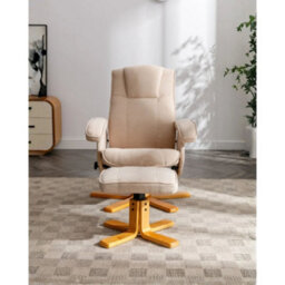 Evre Cream Armchair With Foot Stool, Fabric With Recline Swivel Padding - thumbnail 4