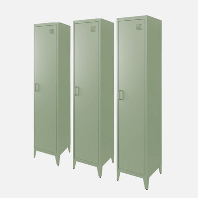 Sweeek - Set Of 3 Metal Cabinets/lockers With 4 Storage Compartments Industrial-Style Soho Light Green 38X38X180 Cm - image 1