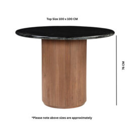 Luxor Round Black Marble Top With Wood Pedestal Dining Table - thumbnail 4