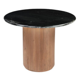 Luxor Round Black Marble Top With Wood Pedestal Dining Table - thumbnail 2